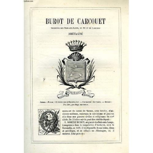 Armorial De La Noblesse De France, Extrait: Burot De Carcouet on Productcaster.