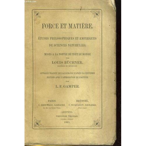 Force Et Matière - Etudes Philosophiques Et Empiriques De Sciences ... on Productcaster.