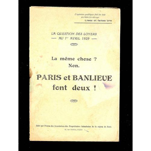 La Question Des Loyers - Au 1er Avril 1929 - La Même Chose ? Non. P... on Productcaster.