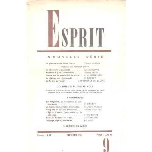 Revue Esprit / Septembre 1961 on Productcaster.