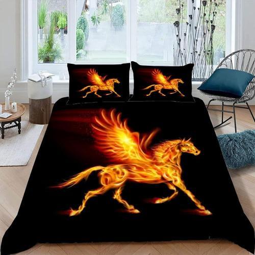 Housse De Couette X Flamme De Cheval Imprim¿¿ D Rouge Noir Parure D... on Productcaster.