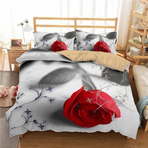 Rose Rouge Housse De Couette Adulte, Parure De Lit Motif Fleurs Rom... on Productcaster.