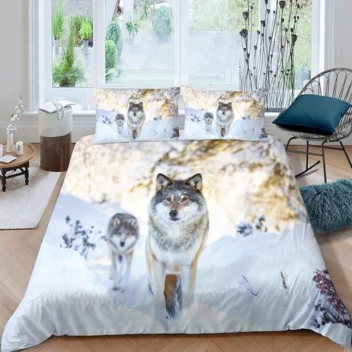 Housse De Couette Loup Xcm Avec Taies D'oreiller, For¿ot De Neige L... on Productcaster.