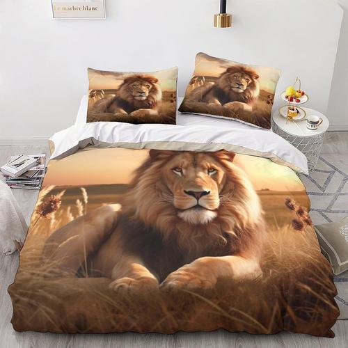 Parure De Lit Lion Imprim¿¿E Avec Housse De Couette En Microfibre A... on Productcaster.