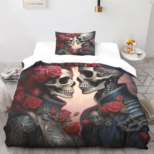 Housses De Couette Roses D Imprim¿¿S Squelettes Parure De Lit Houss... on Productcaster.