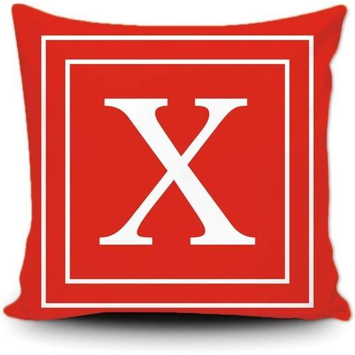 Housse De Coussin Rouge Avec Lettre Blanche Monogramme X Et Rayures... on Productcaster.