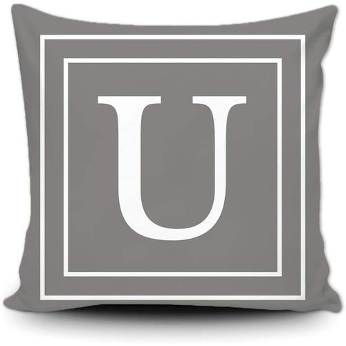 Housse De Coussin Grise Avec Lettre Blanche Monogramme U Et Rayures... on Productcaster.