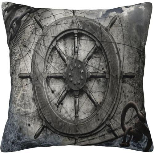 Housse De Coussin Décorative Avec Boussole, Roue De Bateau Vintage,... on Productcaster.