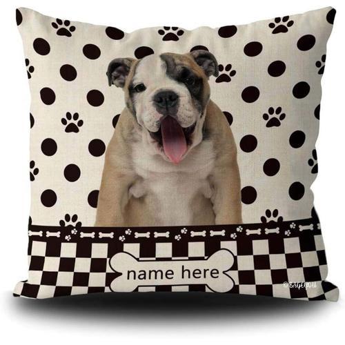 Housse De Coussin Personnalisée À Pois Pour Chien, Bouledogue Angla... on Productcaster.