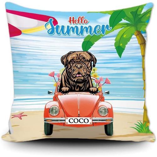 Housse De Coussin Personnalisée Hello Summer Beach Dog Funny Dog Do... on Productcaster.