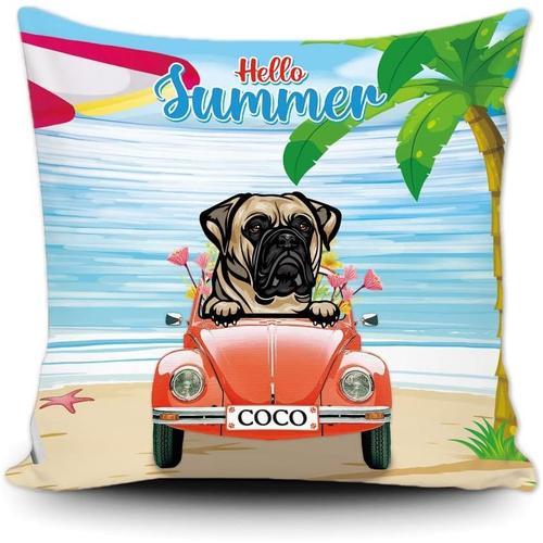 Housse De Coussin Personnalisée Hello Summer Beach Dog Funny Dog Bu... on Productcaster.