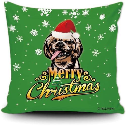 Taie D'oreiller Joyeux Noël Shih Tzu Avec Chapeau De Père Noël, Arb... on Productcaster.