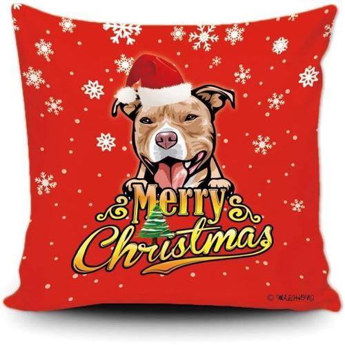 Taie D'oreiller Joyeux Noël Pit Bull Dog Avec Chapeau De Père Noël,... on Productcaster.