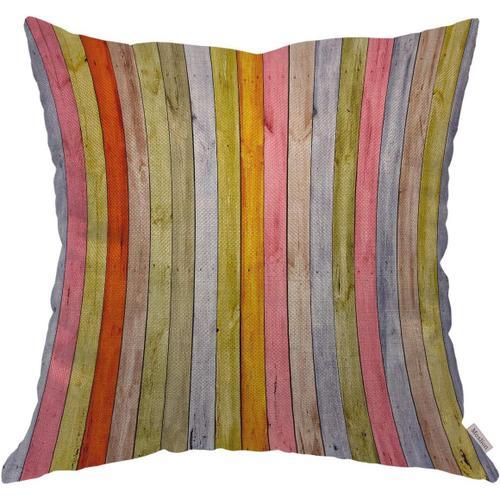 Housse De Coussin Rustique En Bois Arc-En-Ciel Coloré En Coton Et L... on Productcaster.