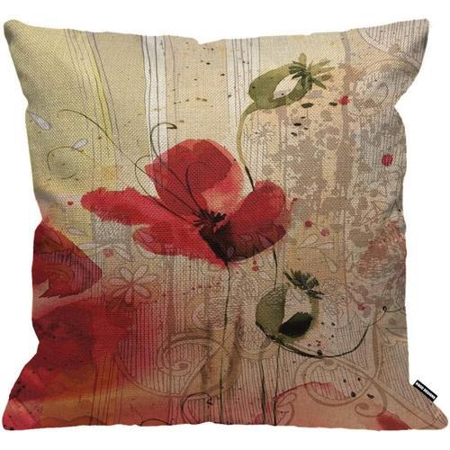 Housse De Coussin Fleur De Pavot Rouge Beige Housse De Coussin Flor... on Productcaster.