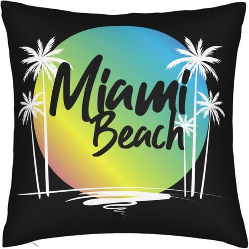 Housse De Coussin Miami Beach Sunset Imprimé Double Face En Peluche... on Productcaster.