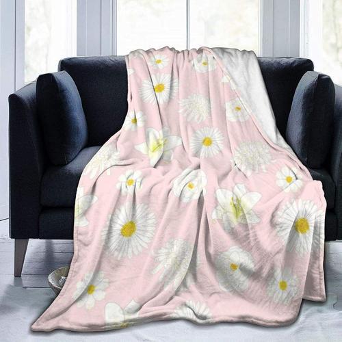 Blanc Belle Daisy Fleurs Sur Fond Rose Flanelle Polaire Couverture ... on Productcaster.