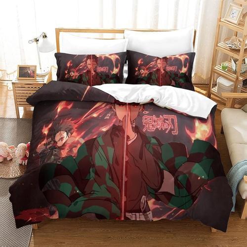 Parure De Lit Rengoku Demon Slayer, Housse De Couette Et Taies D'or... on Productcaster.