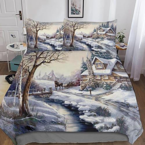 Winter Romantic Town D Imprim¿¿ Housse De Couette Microfibre Avec T... on Productcaster.