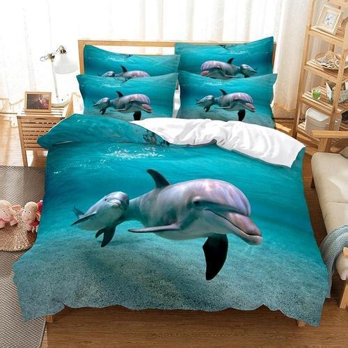 Housse De Couette X Cm Impression D De Dauphins, Parure De Lit Pers... on Productcaster.