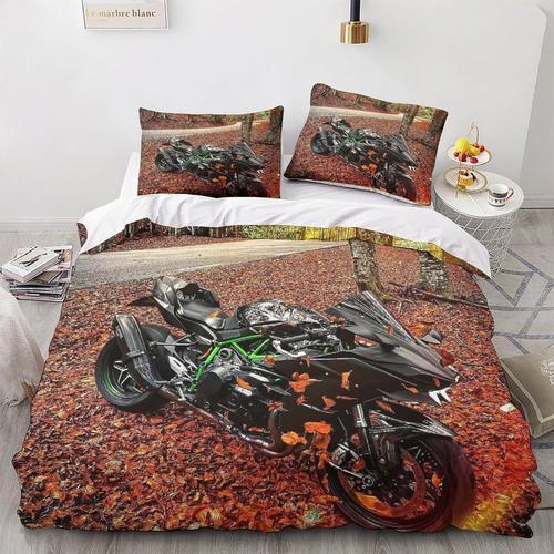 Pcs Parure De Lit Moto - Kawasaki Housse De Couette - Impression D ... on Productcaster.