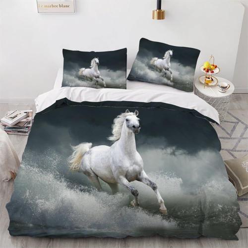 Housse De Couette Xcm Enfant D Cheval Parure De Lit Animal Blanc Ch... on Productcaster.