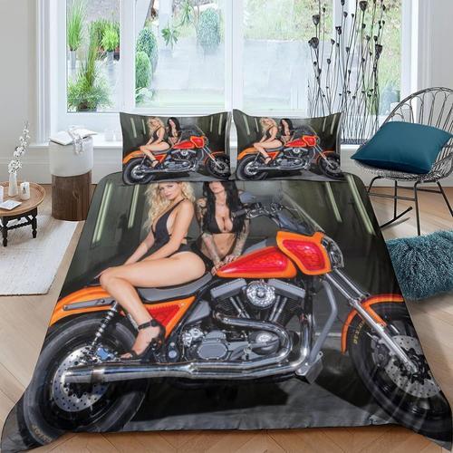 D Moto Girl Housse De Couette Parure De Lit En Microfibre Et Taie D... on Productcaster.