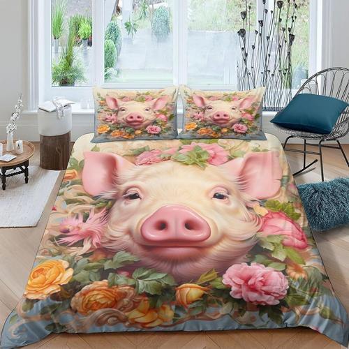 Parure De Lit Pi¿¿Ces Avec Impression D Cochon Parfum¿¿, Cochon Par... on Productcaster.