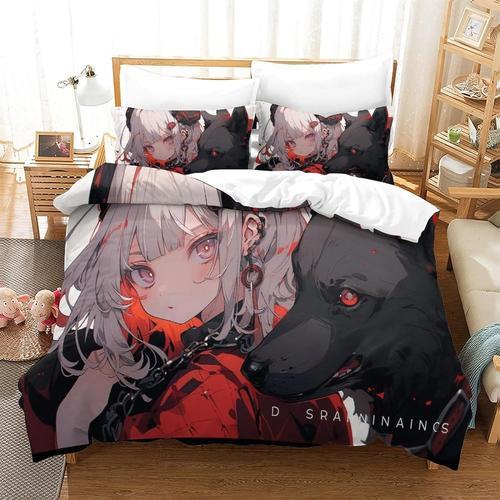 Anime D Literie Housse De Couette Ensemble Cadeau \U Noir Rouge Hou... on Productcaster.