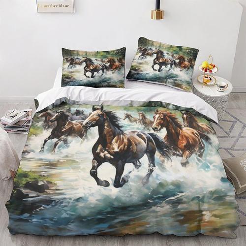 White Horses 3d Imprim¿¿Streams Housse De Couette Parure De Lit Hou... on Productcaster.