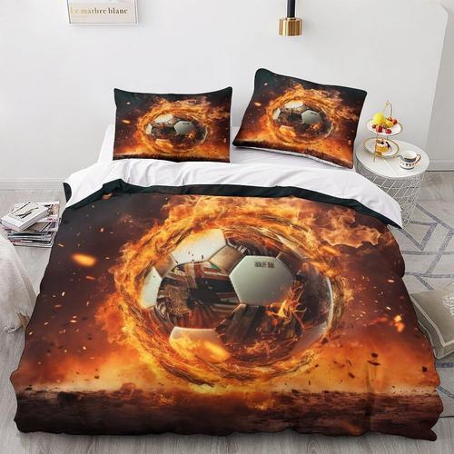 Kick The Ball 3d Imprim¿¿ Football Fire Parure De Lit Housse De Cou... on Productcaster.