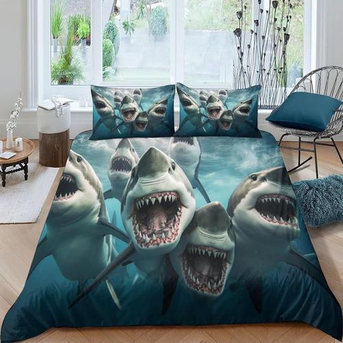 Housse De Couette Abstraite De Requin Taille Queen | Ensemble De Li... on Productcaster.