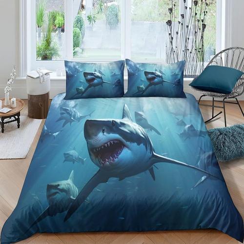 Parure De Lit Avec Housse De Couette Et Taies D'oreiller - Requin S... on Productcaster.