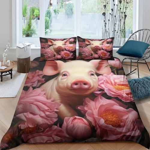 Parure De Lit Avec Housse De Couette Et Taies D'oreiller - Cochon P... on Productcaster.