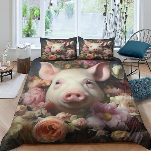 Parure De Lit Avec Housse De Couette Et Taies D'oreiller - Cochon P... on Productcaster.