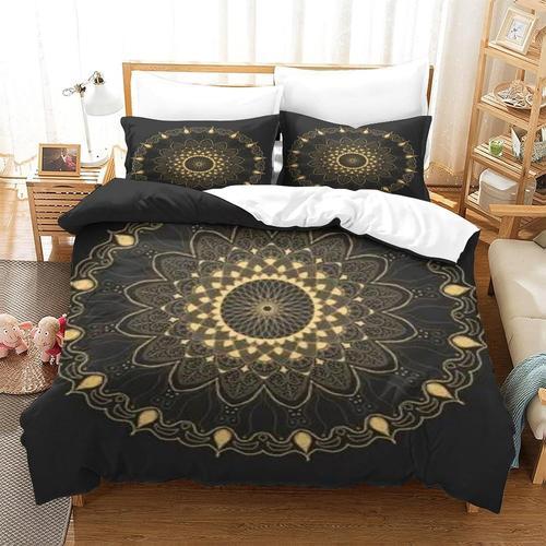 Housse De Couette ¿¿ Imprim¿¿ Mandala Noir Et Dor¿¿ Imprim¿¿ 3dense... on Productcaster.