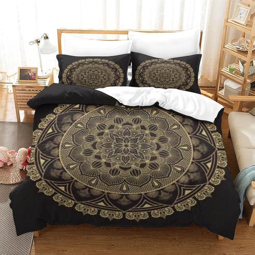 Parure De Lit Avec Housse De Couette ¿¿ Imprim¿¿ Mandala Noir Et Do... on Productcaster.