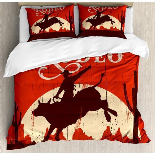 Parure De Lit Vintage Avec Housse De Couette, Rodeo Cowboy Riding B... on Productcaster.