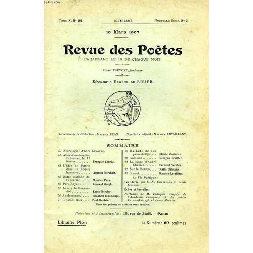 Revue Des Poetes, Tome X, 10e Annee, N° 106, Nouvelle Serie, N° 3, ... on Productcaster.