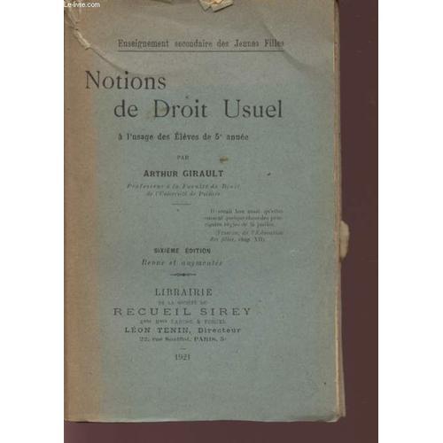 Notions De Droit Usuel - A L'usage Desd Eleves De 5è Annee - Sixiem... on Productcaster.