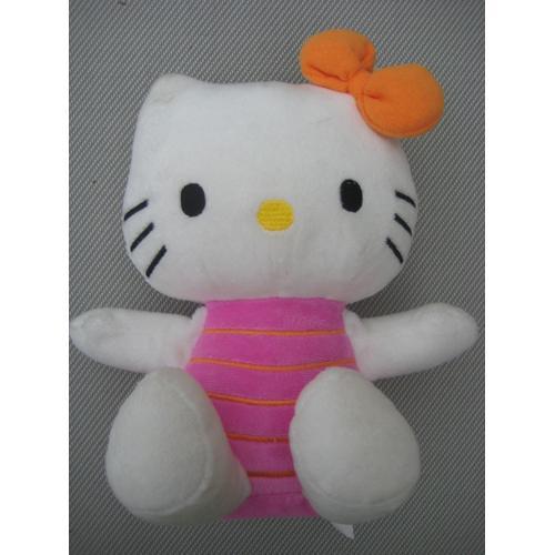 Peluche Poupée Hello Kitty Rose Rayéé Orange Et Son Noeud 21 Cm (Reconditionné) on Productcaster.