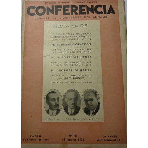 Conferencia 15/01/1936 Visages De L Amour André Maurois on Productcaster.