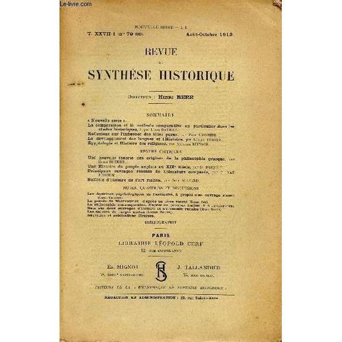 Revue De Synthese Historique / Tome Xxvii- 1 (N°79-80) - Aout-Octob... on Productcaster.