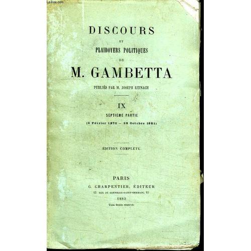 Discours Et Plaidoyers Politiques De M Gambetta. Tome 9: Septieme P... on Productcaster.