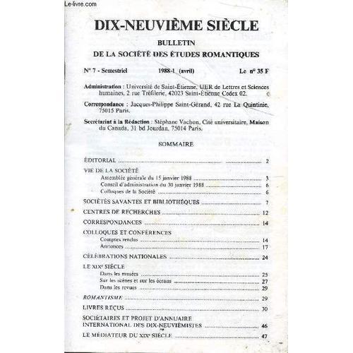 Dix-Neuvieme Siecle / Bulletin De La Societe Des Etudes Romantiques... on Productcaster.