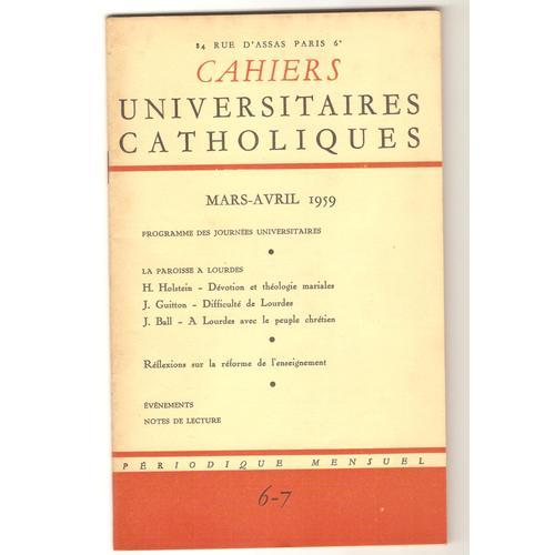 Cahiers Universitaires Catholiques N° 6-7 Mars-Avril 1959 Dévotion ... on Productcaster.