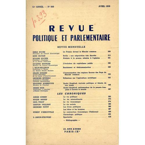 Revue Politique Et Parlementaire 1959 N° 689 on Productcaster.