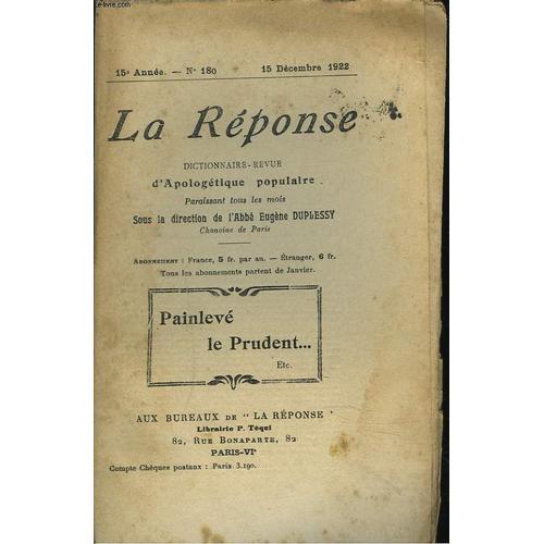 La Reponse. Revue Mensuelle D'apologetique Populaire. N°180, 15 Dec... on Productcaster.