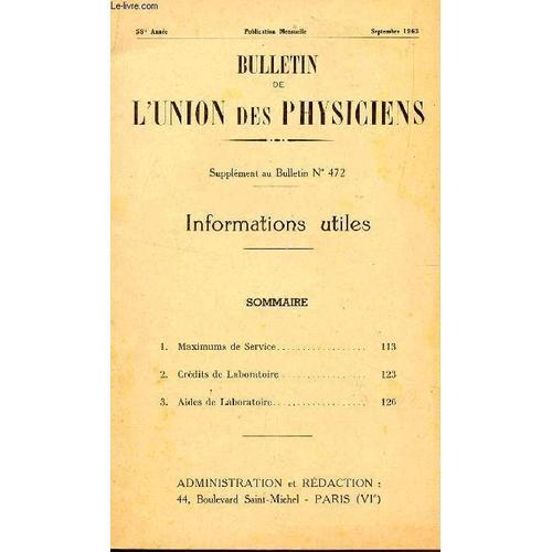 Bulletin De L'union Des Physiciens / Supplement Au Bulletin N°472 /... on Productcaster.