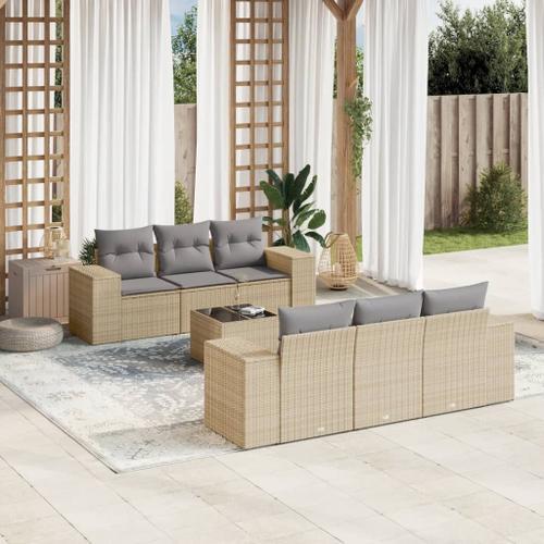 Vidaxl Salon De Jardin Avec Coussins 7 Pcs Beige Résine Tressée on Productcaster.